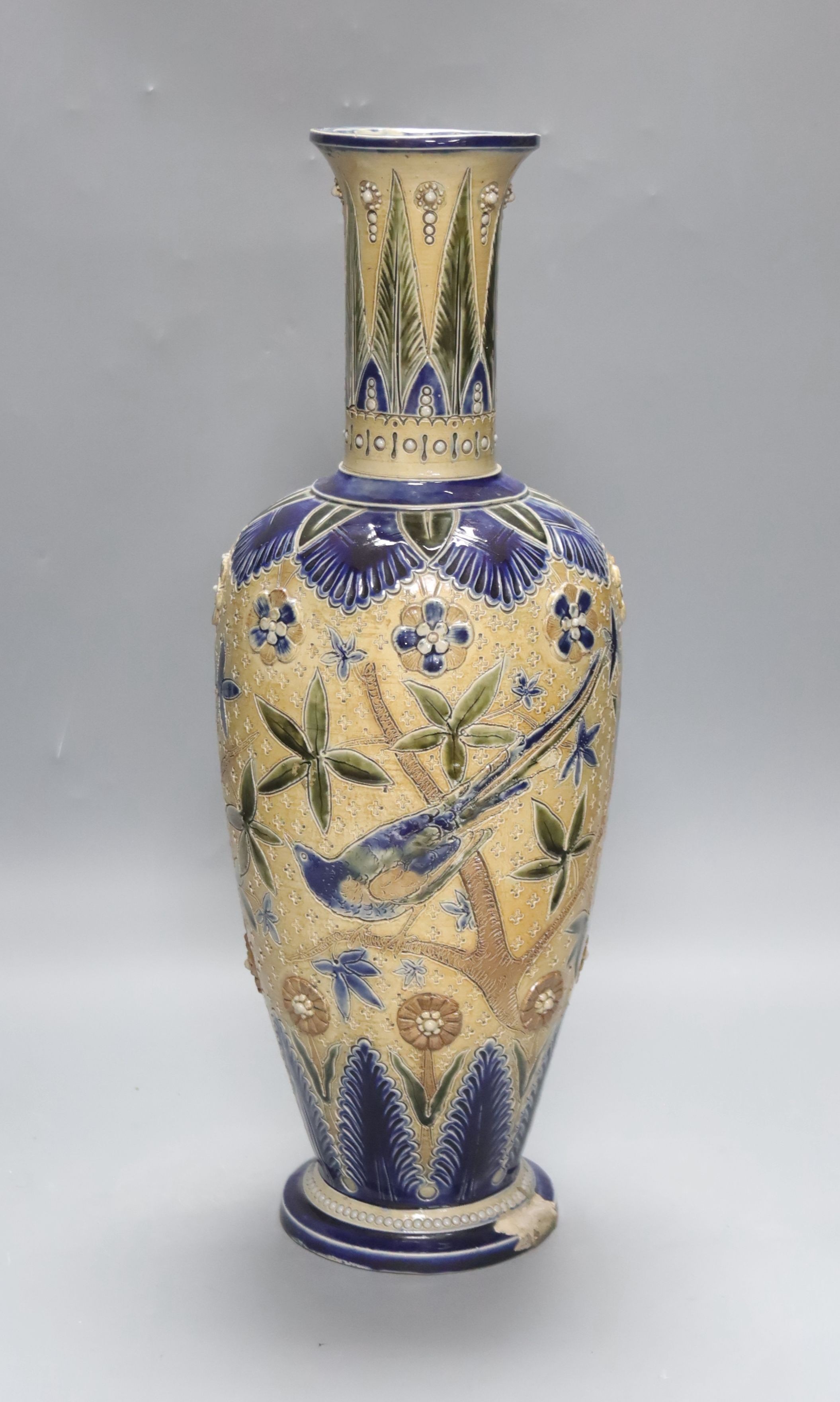 A Bailey Fulham Art Pottery saltglaze stoneware vase, 42cm